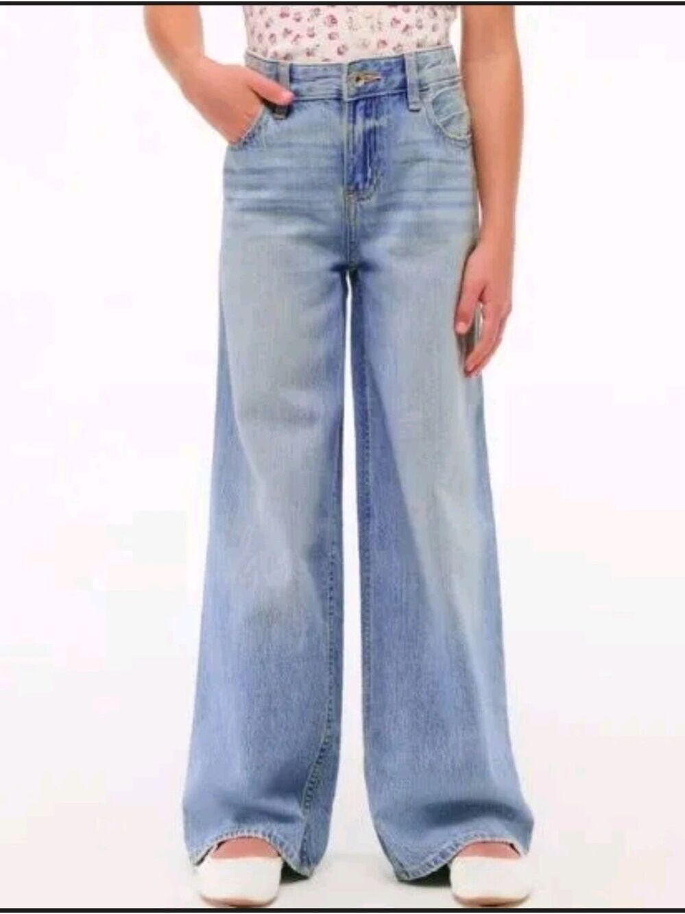 abercrombie kids Light Blue JeansHigh-Rise Wide-Leg Jeans 13/14 Short High Rise